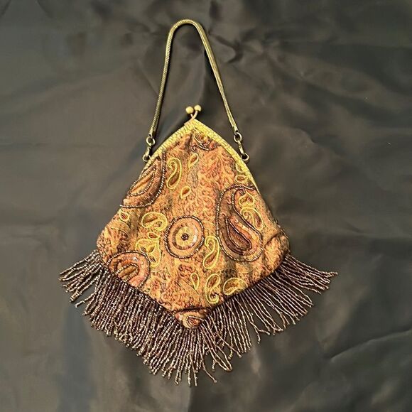 Batua brown multi colored beaded boho festival kiss lock vintage style bag EUC - Picture 3 of 13